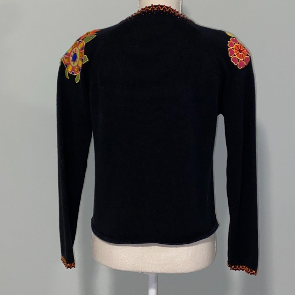 Vintage Jeweled & Beaded Cardigan Sweater Dog Cat Parrot Appliques - Picture 7 of 10